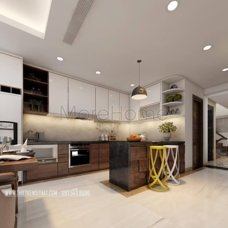 Thiết kế nội thất phòng bếp gỗ công nghiệp hiện đại cho nhà phố Lò Đức Thiết kế nhà bếp tiện nghi