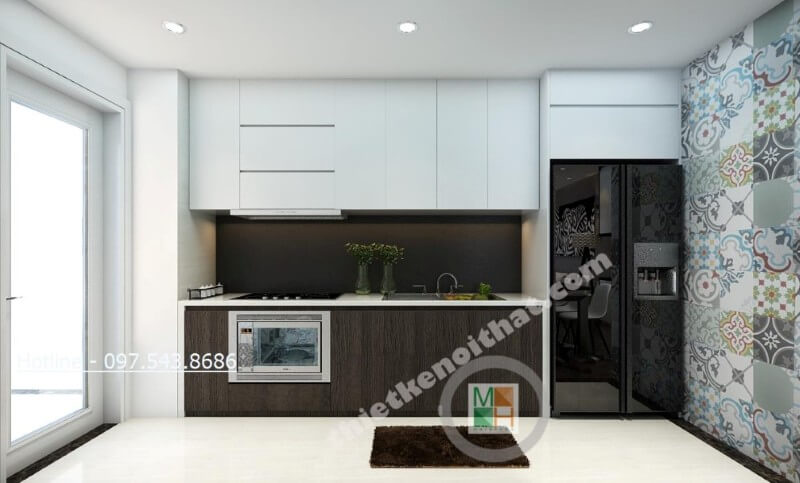 Với những căn hộ có diện tích nhỏ như chung cư thì tủ bếp chữ i được coi là giải pháp vô cùng tuyệt vời Tủ bếp hiện đại, tủ bếp chữ u, tủ bếp chữ i, tủ bếp chữ l