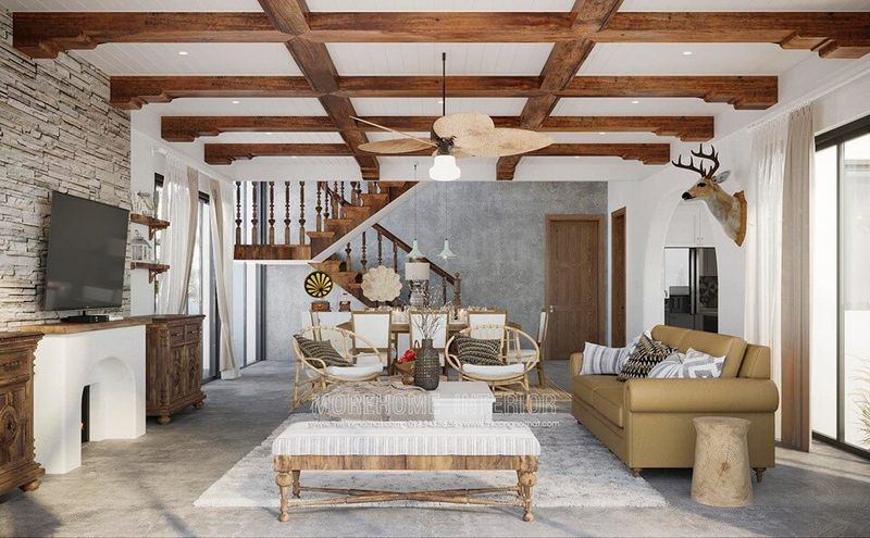 Thiết kế nội thất phòng khách biệt thự chùa thày phong cách địa trung hải đẳng cấp