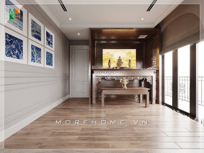 Mẫu thiết kế nội thất phòng thờ biệt thự, nhà phố, chung cư đẹp, sang trọng nhưng vẫn không làm mất đi vẻ trang nghiêm bản chất của nơi thờ phụng.